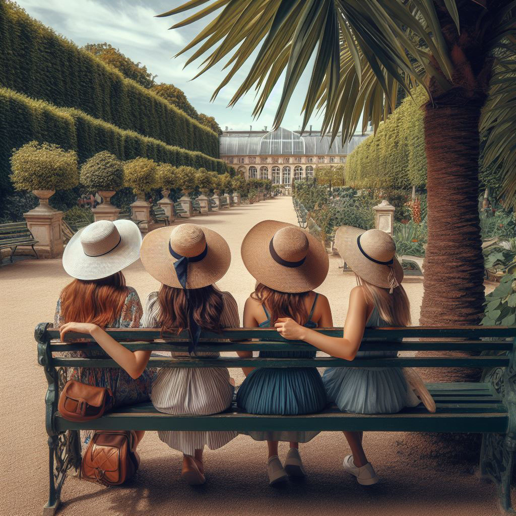Trzy kobiety w parku pod palmą zieloną lato
